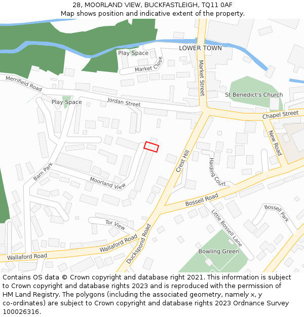 28, MOORLAND VIEW, BUCKFASTLEIGH, TQ11 0AF: Location map and indicative extent of plot