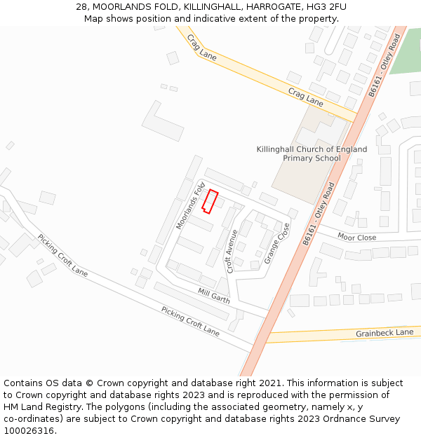 28, MOORLANDS FOLD, KILLINGHALL, HARROGATE, HG3 2FU: Location map and indicative extent of plot