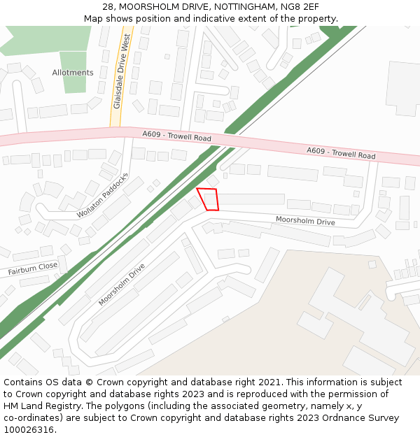 28, MOORSHOLM DRIVE, NOTTINGHAM, NG8 2EF: Location map and indicative extent of plot