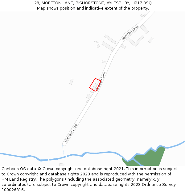 28, MORETON LANE, BISHOPSTONE, AYLESBURY, HP17 8SQ: Location map and indicative extent of plot