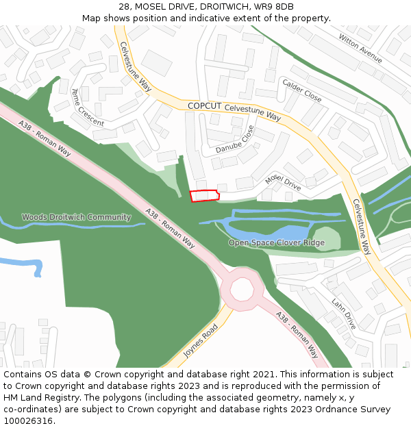 28, MOSEL DRIVE, DROITWICH, WR9 8DB: Location map and indicative extent of plot
