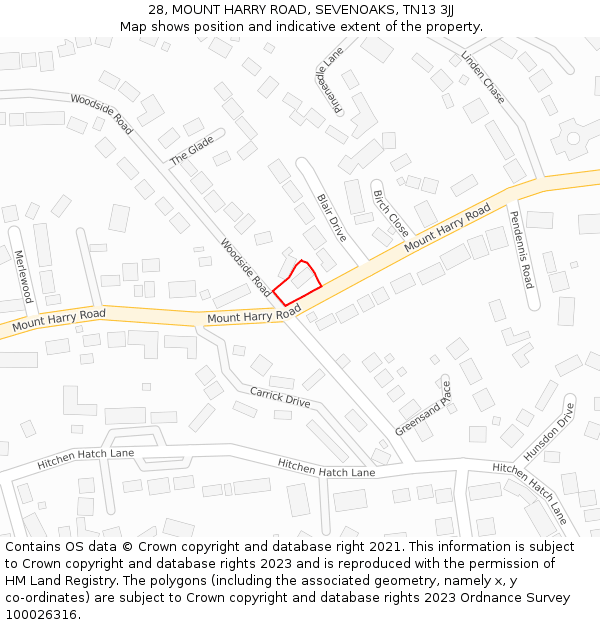 28, MOUNT HARRY ROAD, SEVENOAKS, TN13 3JJ: Location map and indicative extent of plot