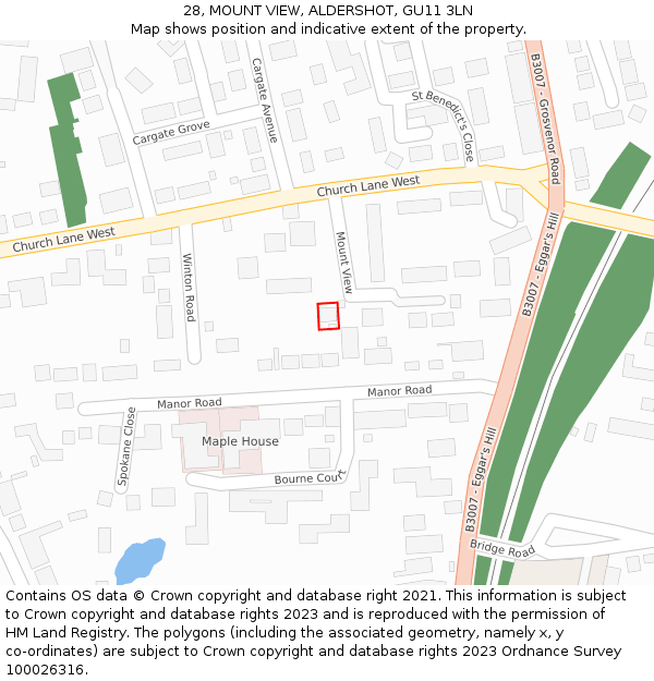 28, MOUNT VIEW, ALDERSHOT, GU11 3LN: Location map and indicative extent of plot