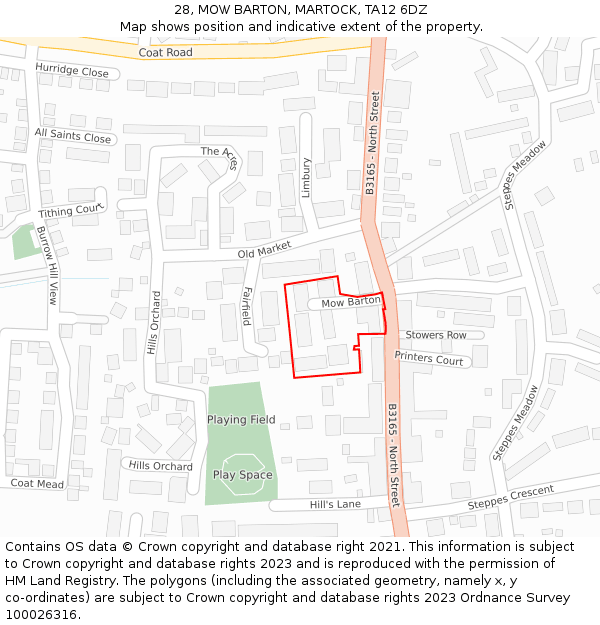 28, MOW BARTON, MARTOCK, TA12 6DZ: Location map and indicative extent of plot