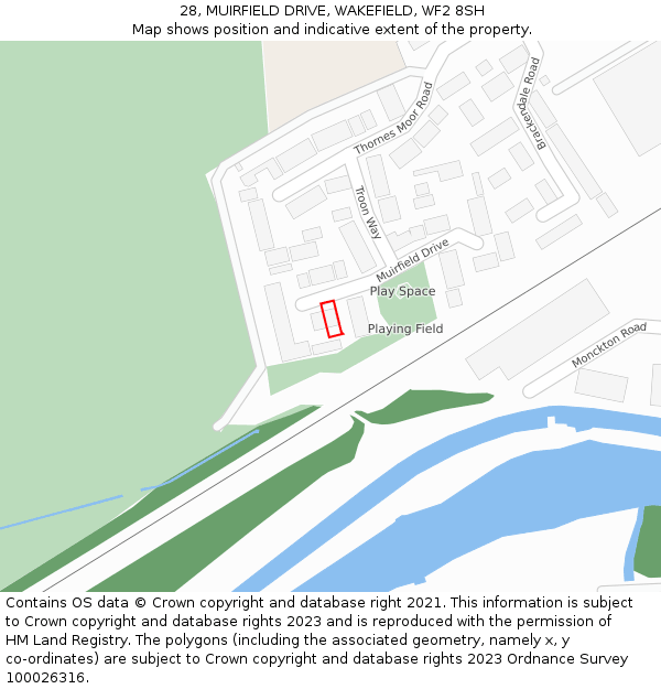 28, MUIRFIELD DRIVE, WAKEFIELD, WF2 8SH: Location map and indicative extent of plot