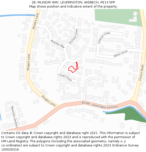 28, MUNDAY WAY, LEVERINGTON, WISBECH, PE13 5PP: Location map and indicative extent of plot