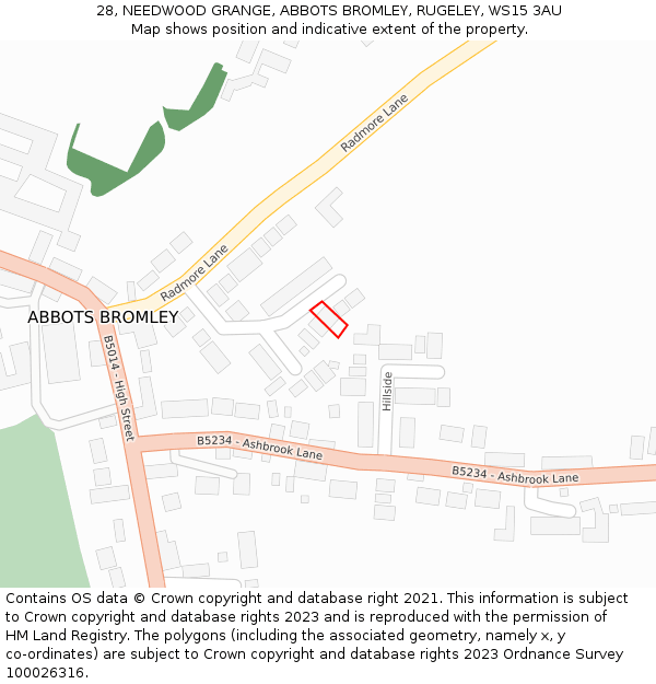 28, NEEDWOOD GRANGE, ABBOTS BROMLEY, RUGELEY, WS15 3AU: Location map and indicative extent of plot