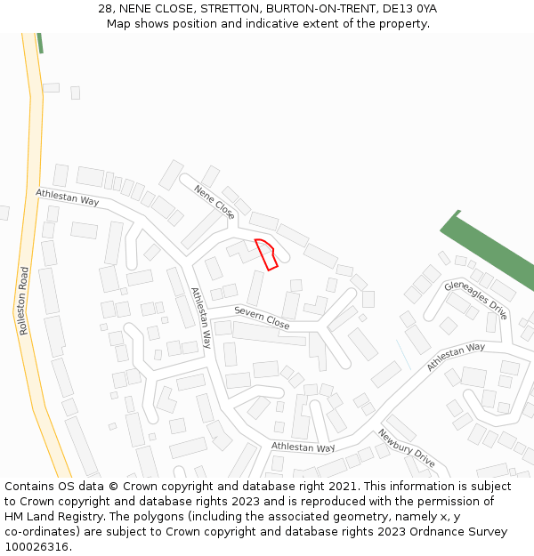 28, NENE CLOSE, STRETTON, BURTON-ON-TRENT, DE13 0YA: Location map and indicative extent of plot
