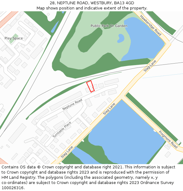 28, NEPTUNE ROAD, WESTBURY, BA13 4GD: Location map and indicative extent of plot