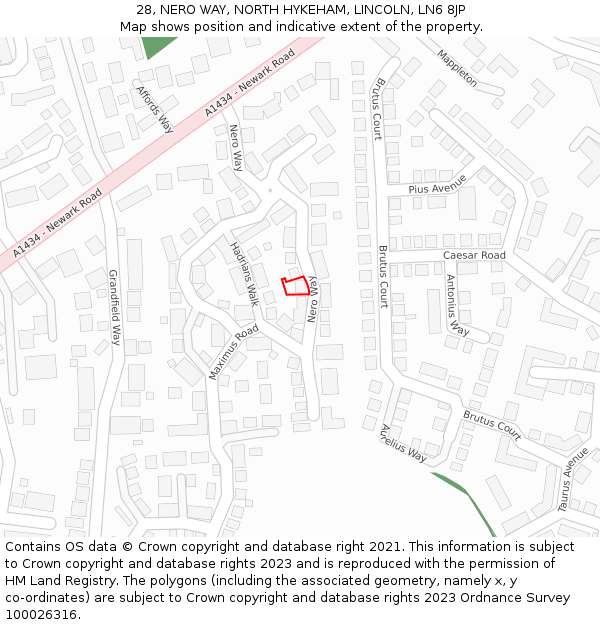 28, NERO WAY, NORTH HYKEHAM, LINCOLN, LN6 8JP: Location map and indicative extent of plot