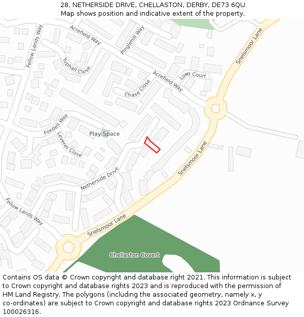 28, NETHERSIDE DRIVE, CHELLASTON, DERBY, DE73 6QU: Location map and indicative extent of plot