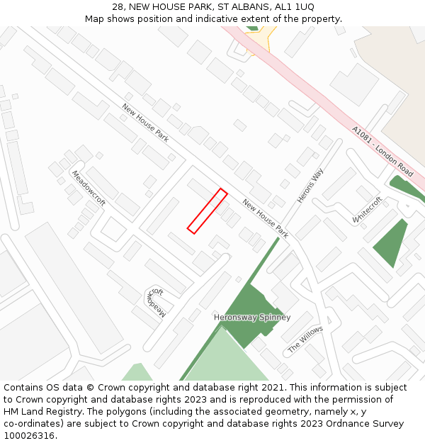 28, NEW HOUSE PARK, ST ALBANS, AL1 1UQ: Location map and indicative extent of plot