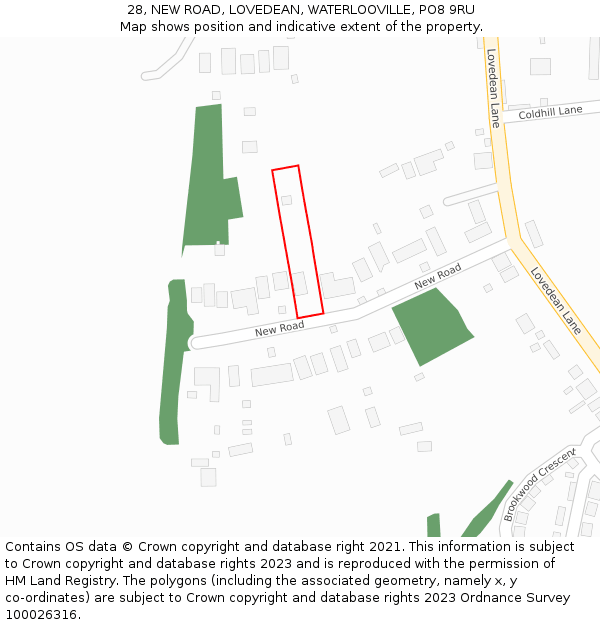 28, NEW ROAD, LOVEDEAN, WATERLOOVILLE, PO8 9RU: Location map and indicative extent of plot