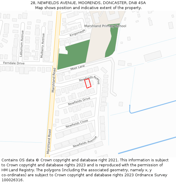 28, NEWFIELDS AVENUE, MOORENDS, DONCASTER, DN8 4SA: Location map and indicative extent of plot