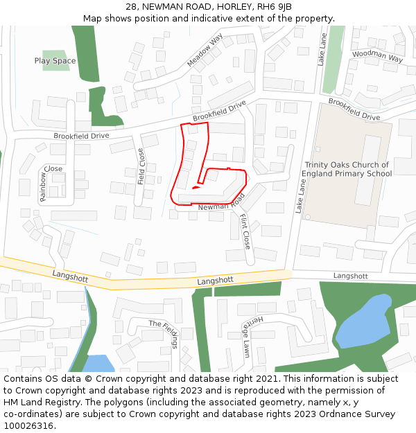 28, NEWMAN ROAD, HORLEY, RH6 9JB: Location map and indicative extent of plot