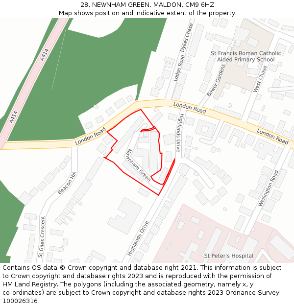 28, NEWNHAM GREEN, MALDON, CM9 6HZ: Location map and indicative extent of plot