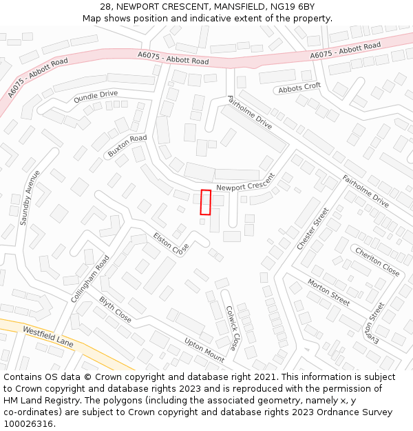 28, NEWPORT CRESCENT, MANSFIELD, NG19 6BY: Location map and indicative extent of plot