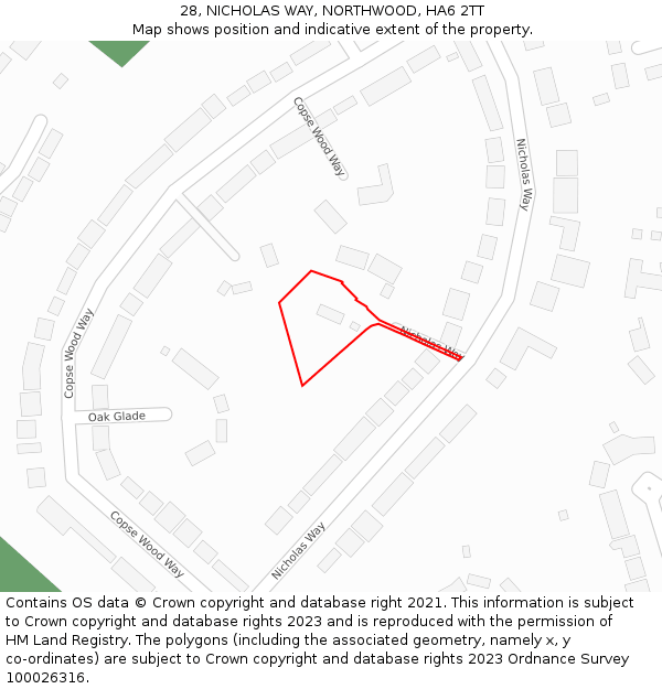 28, NICHOLAS WAY, NORTHWOOD, HA6 2TT: Location map and indicative extent of plot