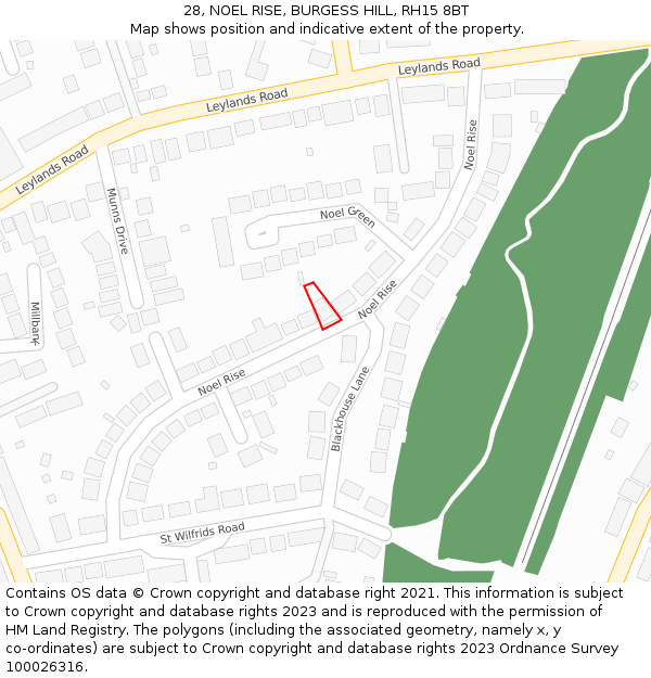 28, NOEL RISE, BURGESS HILL, RH15 8BT: Location map and indicative extent of plot