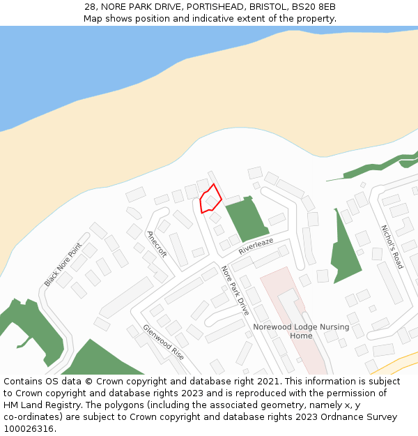 28, NORE PARK DRIVE, PORTISHEAD, BRISTOL, BS20 8EB: Location map and indicative extent of plot