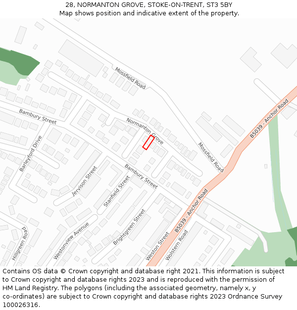 28, NORMANTON GROVE, STOKE-ON-TRENT, ST3 5BY: Location map and indicative extent of plot