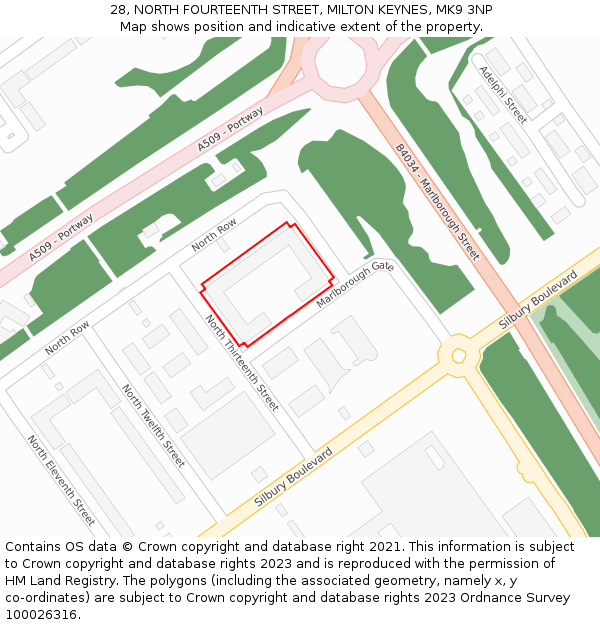 28, NORTH FOURTEENTH STREET, MILTON KEYNES, MK9 3NP: Location map and indicative extent of plot