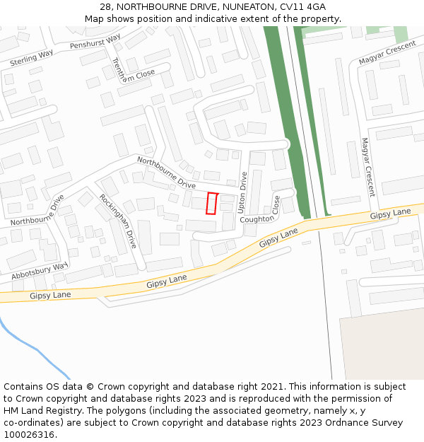 28, NORTHBOURNE DRIVE, NUNEATON, CV11 4GA: Location map and indicative extent of plot