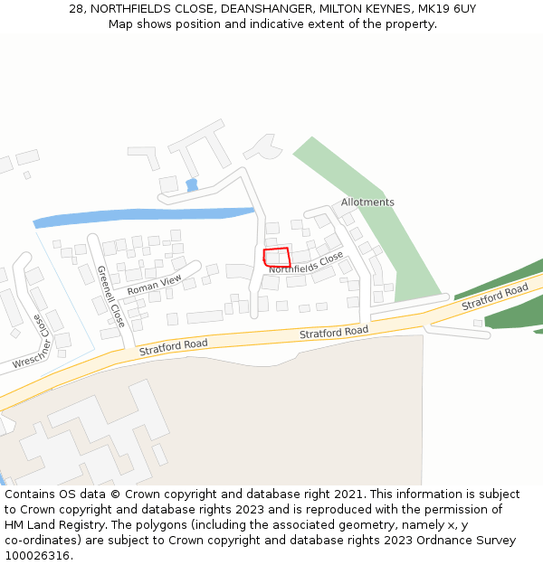 28, NORTHFIELDS CLOSE, DEANSHANGER, MILTON KEYNES, MK19 6UY: Location map and indicative extent of plot