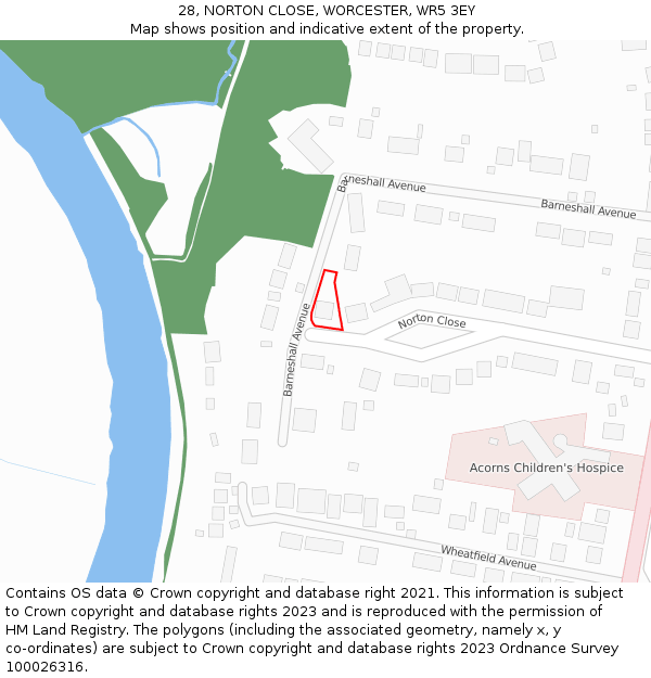 28, NORTON CLOSE, WORCESTER, WR5 3EY: Location map and indicative extent of plot
