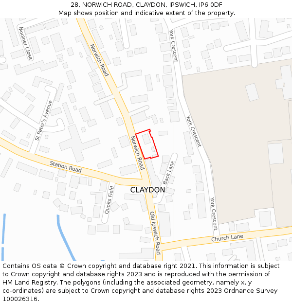 28, NORWICH ROAD, CLAYDON, IPSWICH, IP6 0DF: Location map and indicative extent of plot