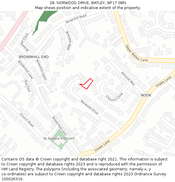 28, NORWOOD DRIVE, BATLEY, WF17 0BN: Location map and indicative extent of plot