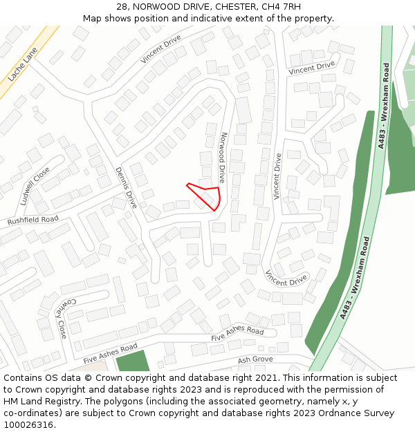 28, NORWOOD DRIVE, CHESTER, CH4 7RH: Location map and indicative extent of plot