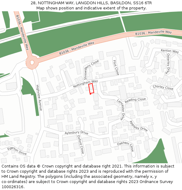 28, NOTTINGHAM WAY, LANGDON HILLS, BASILDON, SS16 6TR: Location map and indicative extent of plot