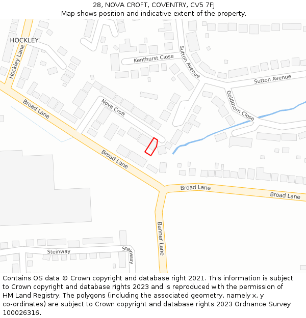 28, NOVA CROFT, COVENTRY, CV5 7FJ: Location map and indicative extent of plot