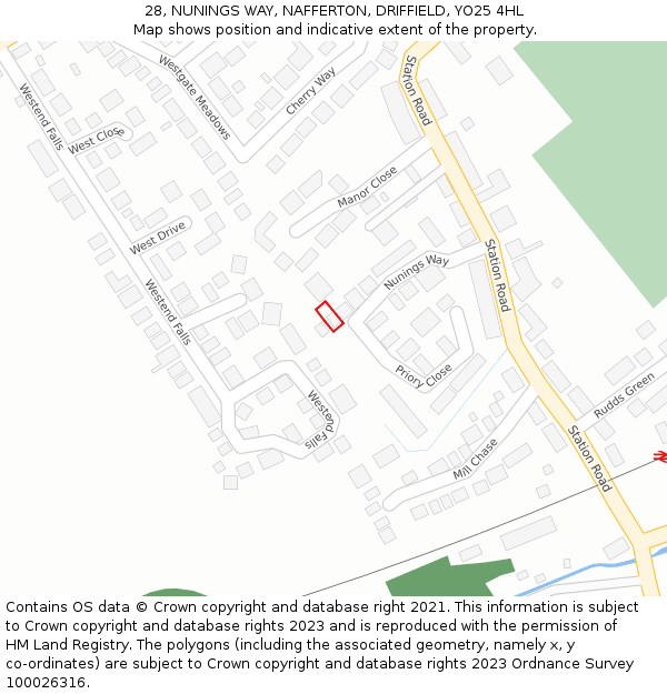 28, NUNINGS WAY, NAFFERTON, DRIFFIELD, YO25 4HL: Location map and indicative extent of plot