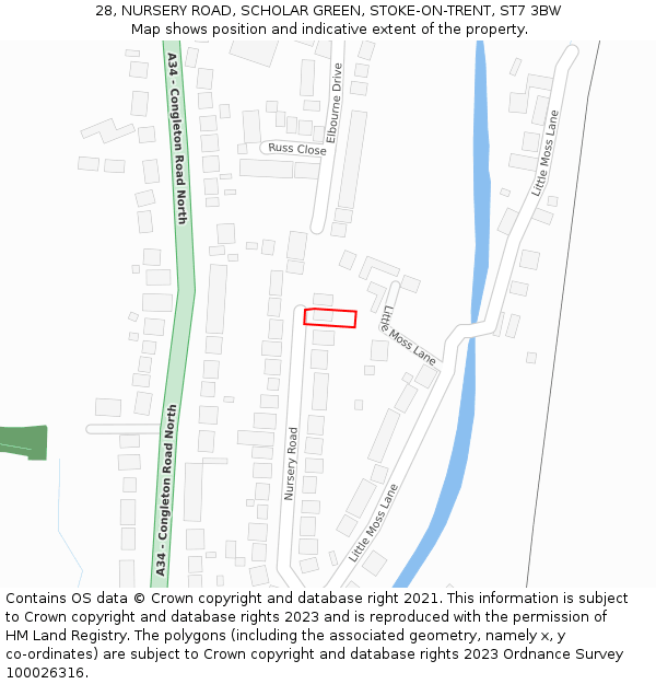 28, NURSERY ROAD, SCHOLAR GREEN, STOKE-ON-TRENT, ST7 3BW: Location map and indicative extent of plot