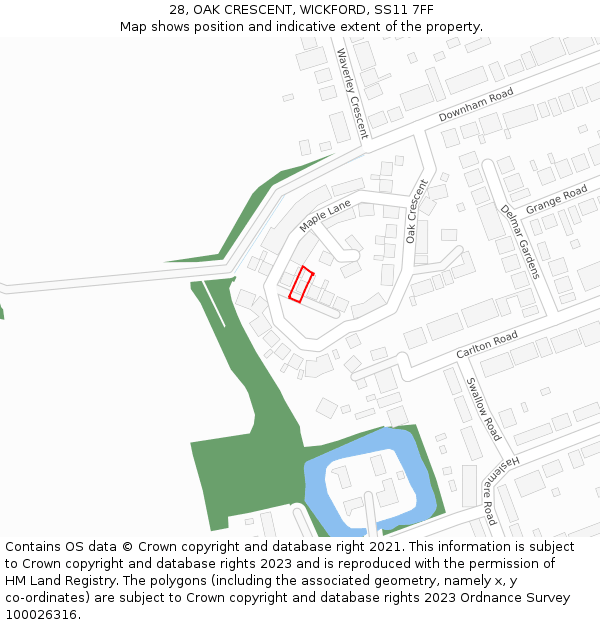 28, OAK CRESCENT, WICKFORD, SS11 7FF: Location map and indicative extent of plot