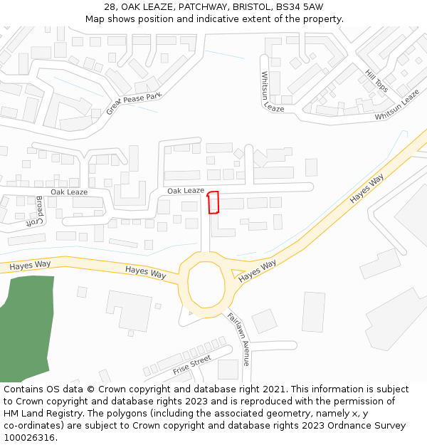 28, OAK LEAZE, PATCHWAY, BRISTOL, BS34 5AW: Location map and indicative extent of plot