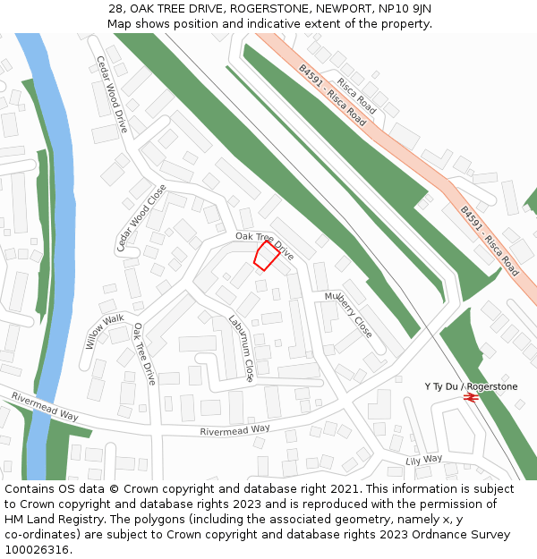 28, OAK TREE DRIVE, ROGERSTONE, NEWPORT, NP10 9JN: Location map and indicative extent of plot