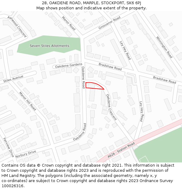 28, OAKDENE ROAD, MARPLE, STOCKPORT, SK6 6PJ: Location map and indicative extent of plot