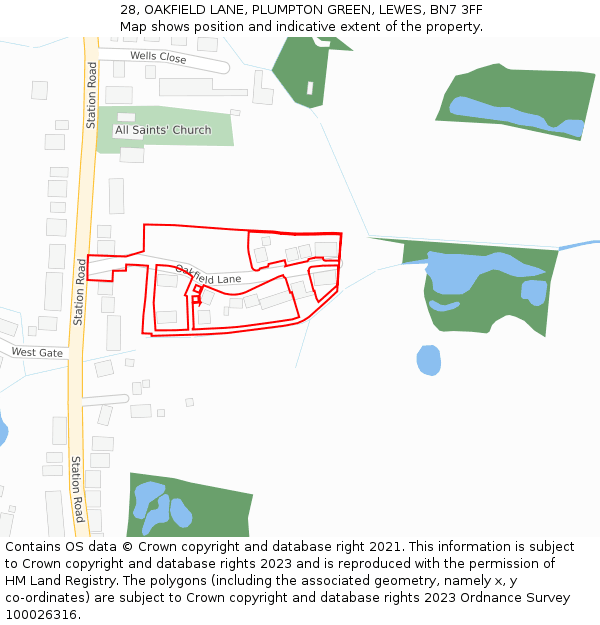 28, OAKFIELD LANE, PLUMPTON GREEN, LEWES, BN7 3FF: Location map and indicative extent of plot