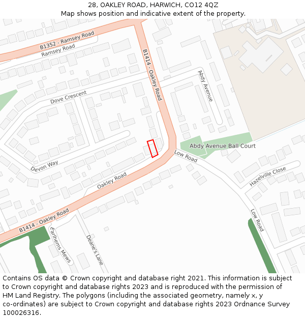 28, OAKLEY ROAD, HARWICH, CO12 4QZ: Location map and indicative extent of plot