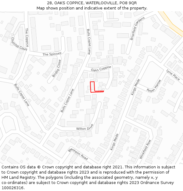 28, OAKS COPPICE, WATERLOOVILLE, PO8 9QR: Location map and indicative extent of plot