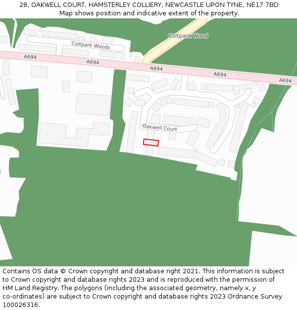 28, OAKWELL COURT, HAMSTERLEY COLLIERY, NEWCASTLE UPON TYNE, NE17 7BD: Location map and indicative extent of plot