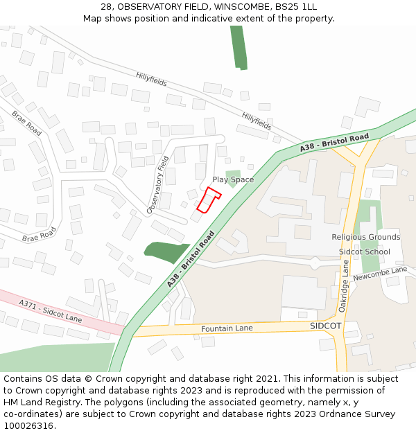 28, OBSERVATORY FIELD, WINSCOMBE, BS25 1LL: Location map and indicative extent of plot