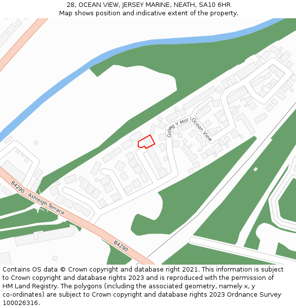 28, OCEAN VIEW, JERSEY MARINE, NEATH, SA10 6HR: Location map and indicative extent of plot