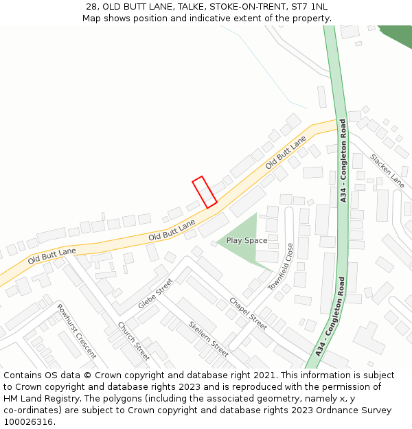 28, OLD BUTT LANE, TALKE, STOKE-ON-TRENT, ST7 1NL: Location map and indicative extent of plot