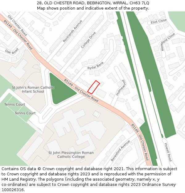 28, OLD CHESTER ROAD, BEBINGTON, WIRRAL, CH63 7LQ: Location map and indicative extent of plot