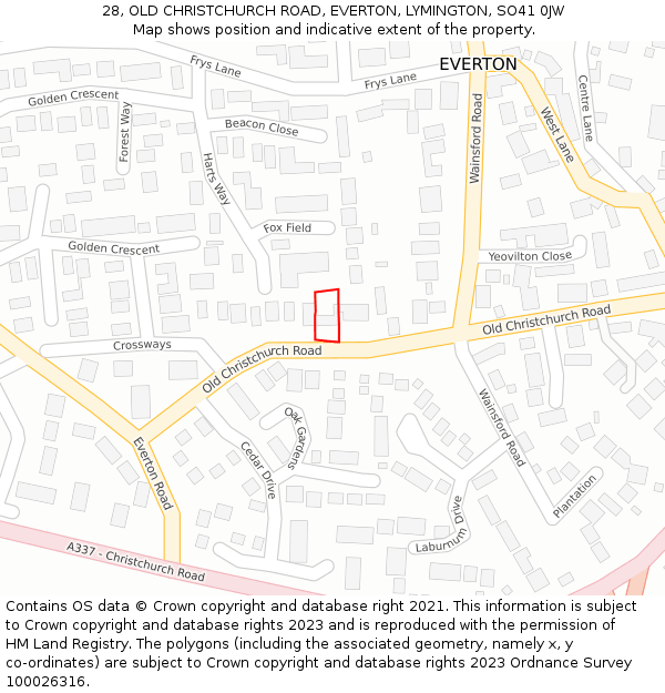 28, OLD CHRISTCHURCH ROAD, EVERTON, LYMINGTON, SO41 0JW: Location map and indicative extent of plot