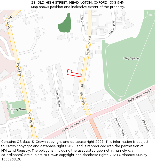 28, OLD HIGH STREET, HEADINGTON, OXFORD, OX3 9HN: Location map and indicative extent of plot